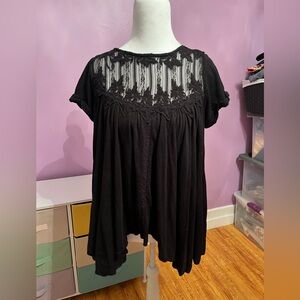 Free People Black Lace Detail Blouse